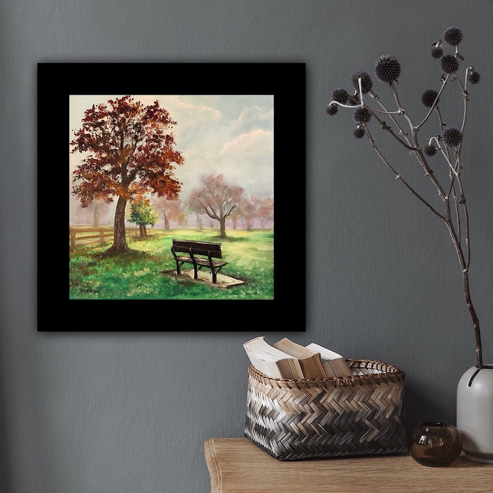 Original landscape Oil Painting on 14x14” stretched canvas early fall unframed